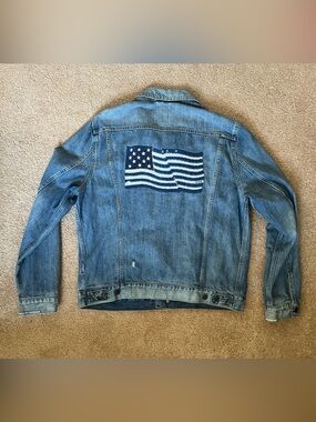 Lucky Brand American flag embroidery denim jacket size L